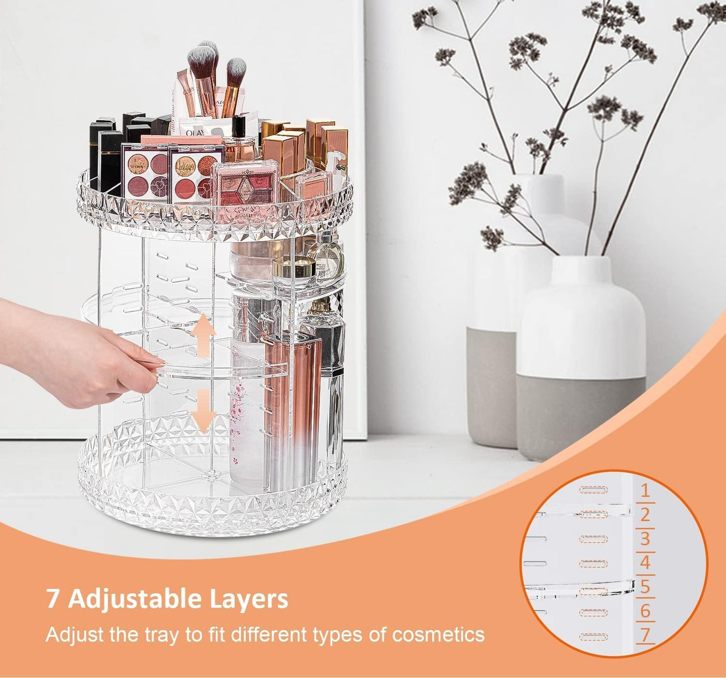 Diamond Pattern 360° Rotatable Acrylic Makeup Organizer 😍