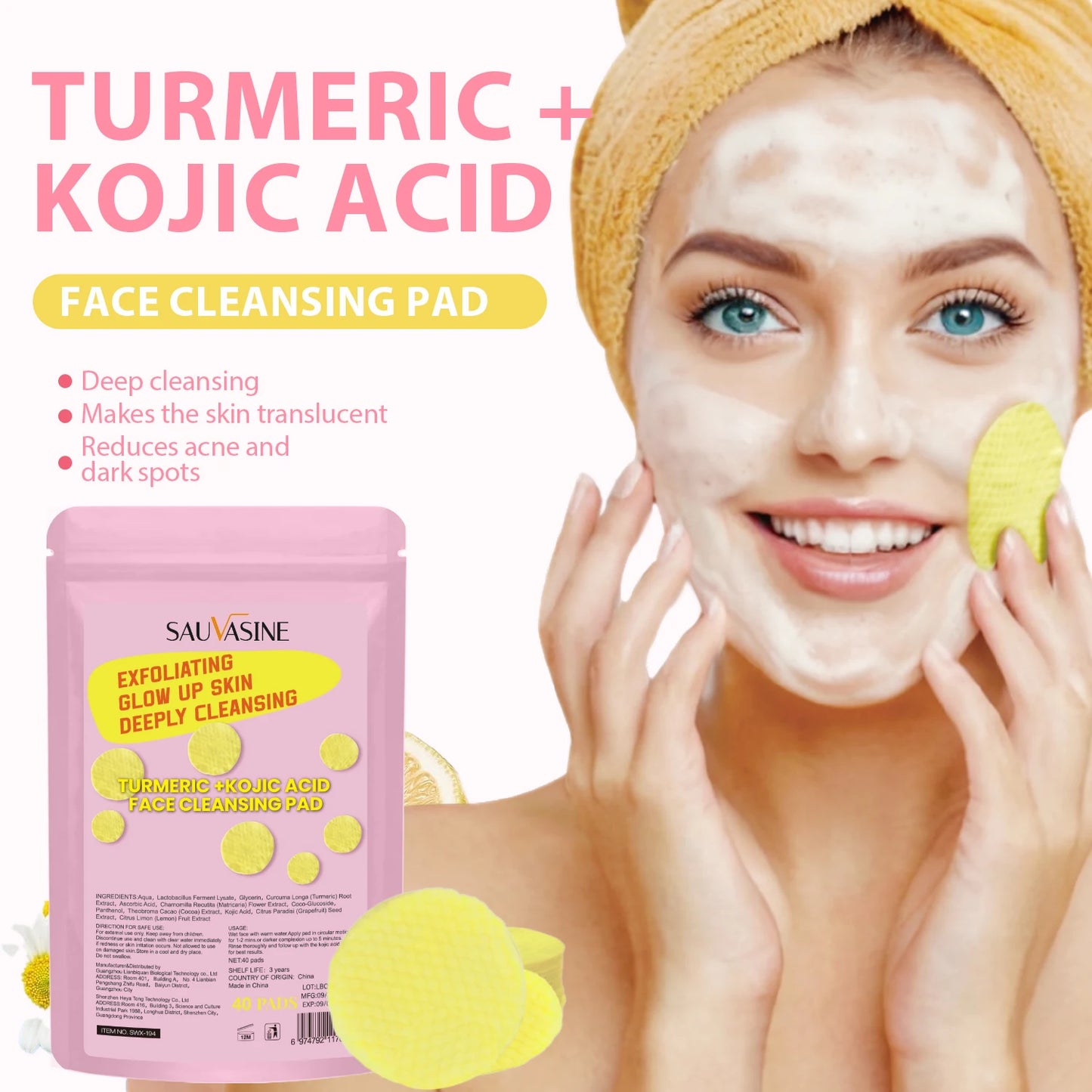 🎁LAST DAY 49% OFF🔥Turmeric Kojic Acid Cleansing Pads