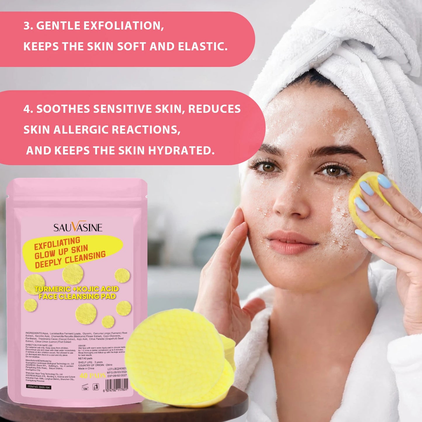 🎁LAST DAY 49% OFF🔥Turmeric Kojic Acid Cleansing Pads