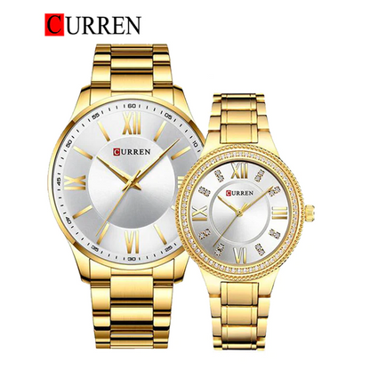 CURREN Original Brand Stainless Steel Band Wrist Watch For Couples With Brand (Box & Bag)