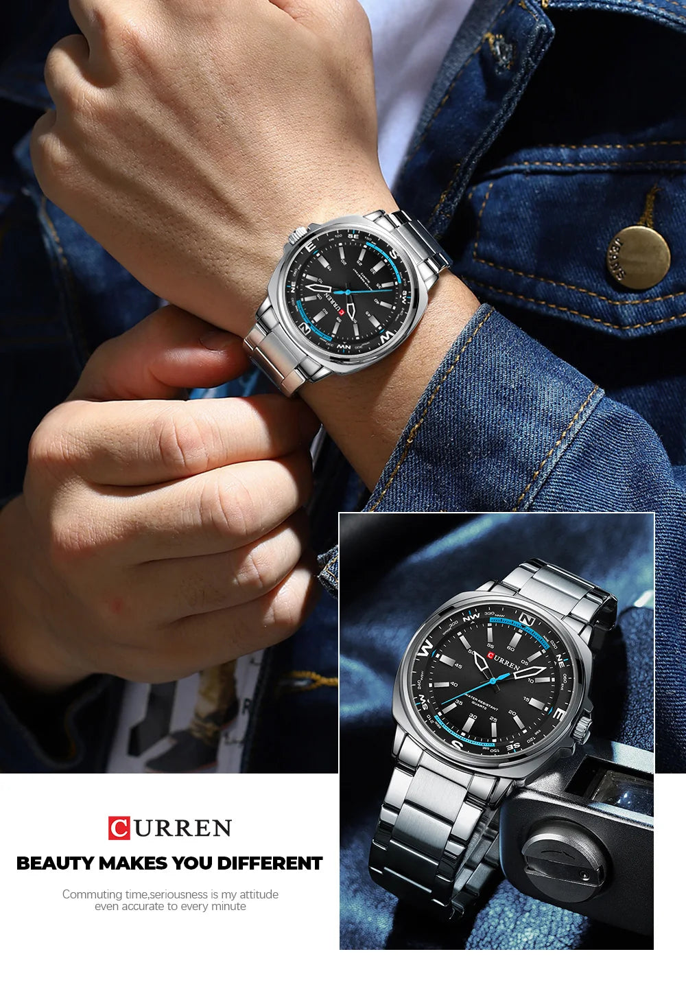 CURREN Stainless Steel Watch For Men With Box 8455